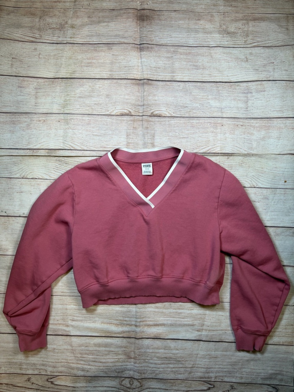 PINK Dusty Rose V-Neck Varsity Stripe Tennis Prep, Old Money Nautical Sweater